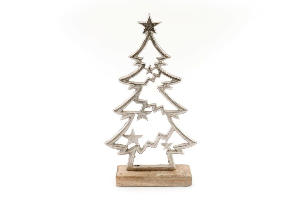 S0671124151 - Silver Christmas Tree & Stars On Wooden Base - Coa Living