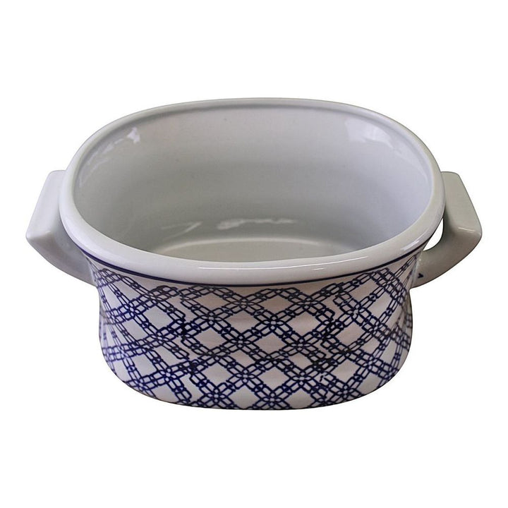 S0671124805 - Set of 2 Ceramic Footbath Planters, Vintage Blue & White Geometric Design - Coa Living