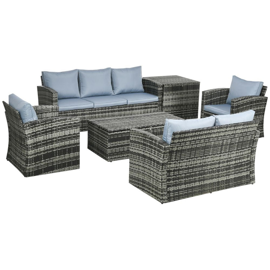 S0671129878 - Outsunny 6 PCS Patio Rattan Sofa Set Conversation Furniture with Storage Grey - Coa Living