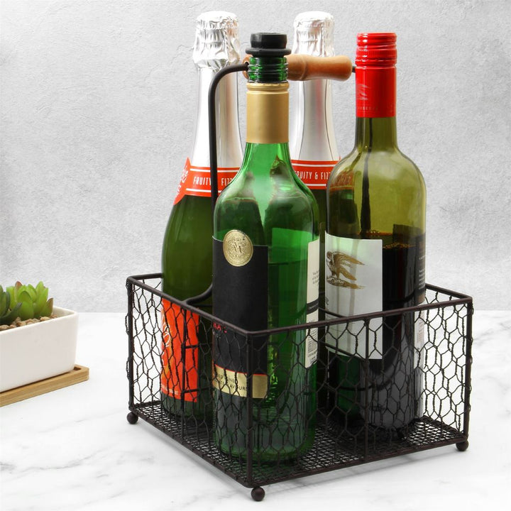 S0671145040 - 4 Bottle Holder with Wooden Handle | M&W - Coa Living