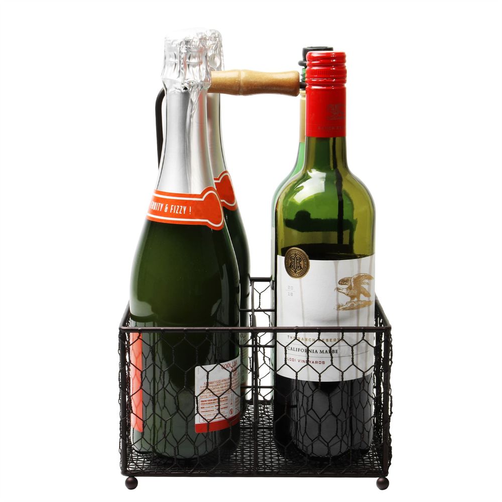 S0671145040 - 4 Bottle Holder with Wooden Handle | M&W - Coa Living