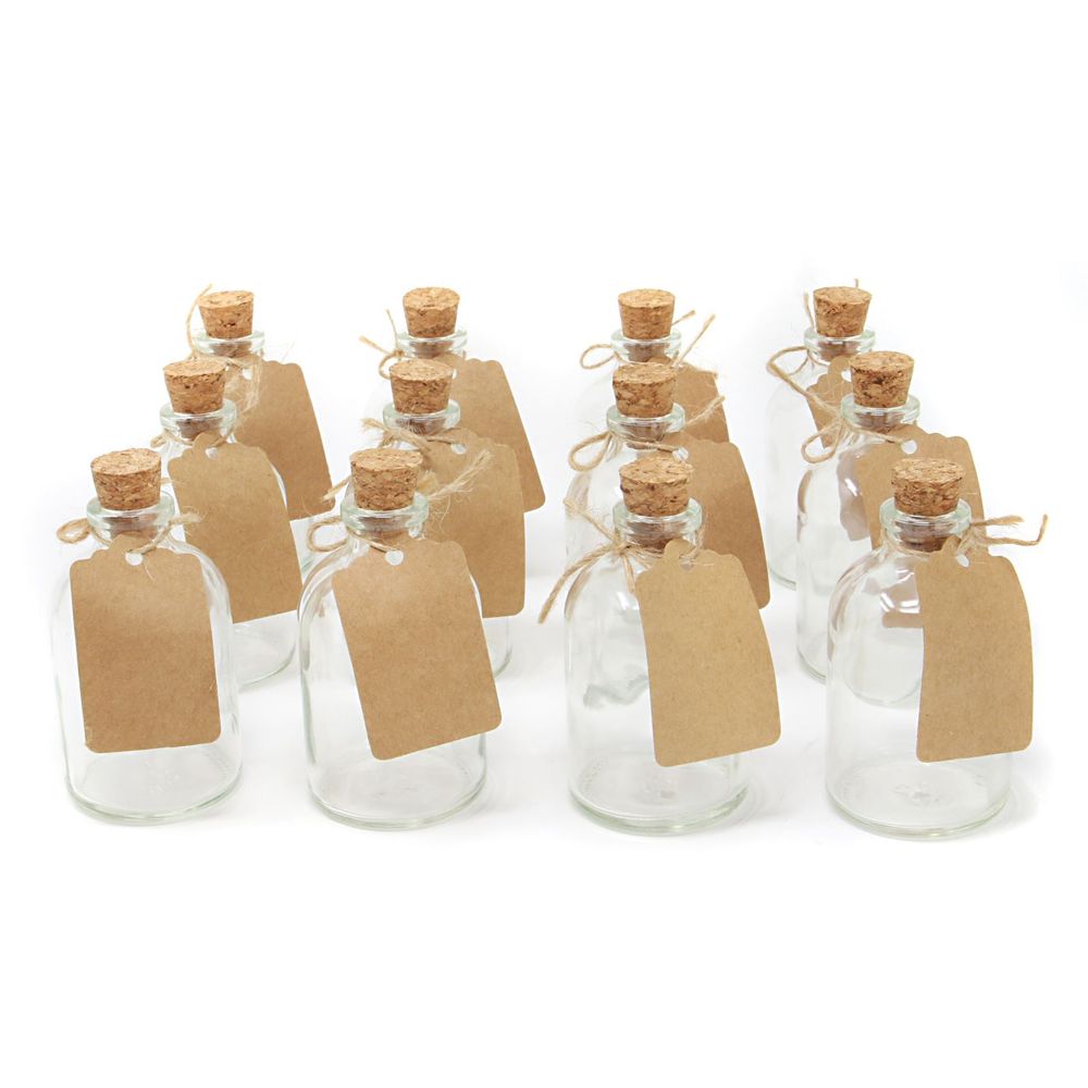 S0671145127 - Mini 50ml Glass Bottles with Decorative Labels - Set of 12 | M&W - Coa Living