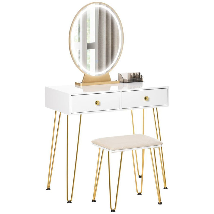 S0671148823 - Dressing Table Set With LED Mirror & Stool 2 Drawers Makeup Desk - Coa Living