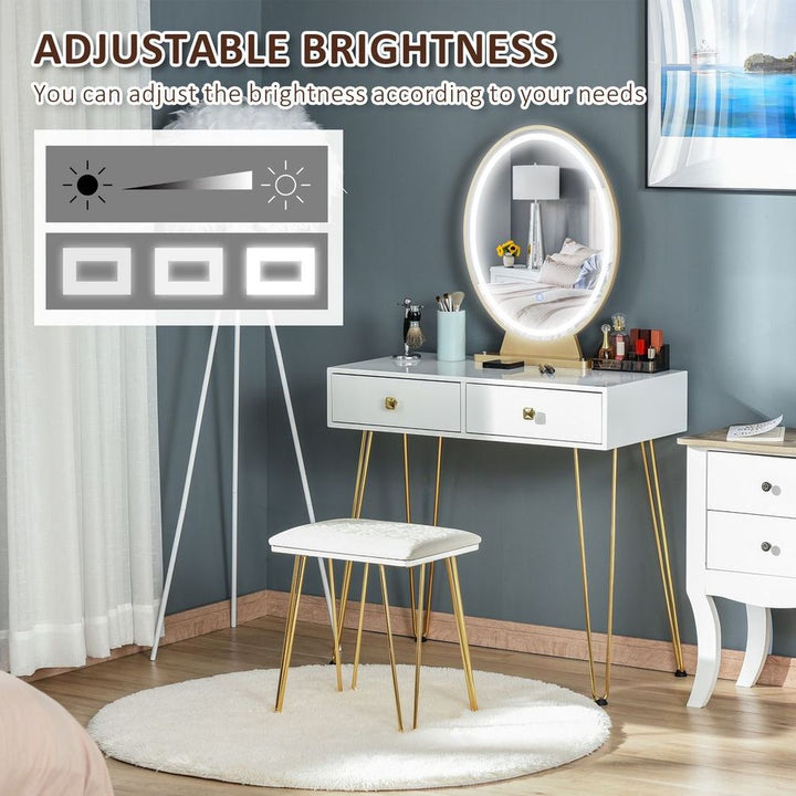 S0671148823 - Dressing Table Set With LED Mirror & Stool 2 Drawers Makeup Desk - Coa Living