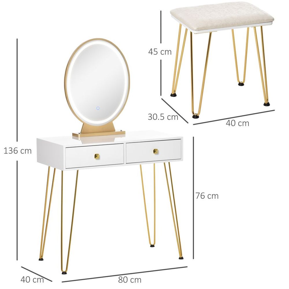 S0671148823 - Dressing Table Set With LED Mirror & Stool 2 Drawers Makeup Desk - Coa Living