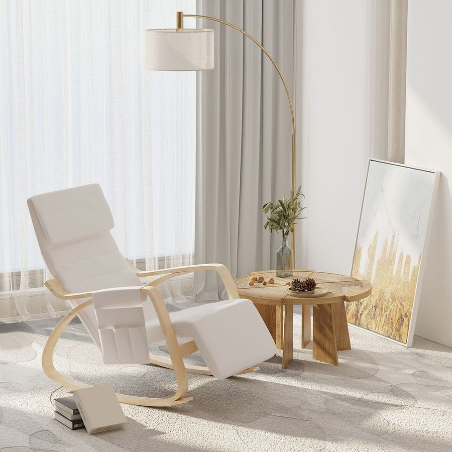 S0671157130 - Rocking Chair Recliner Armchair with Adjustable Footrest, Cream White - Coa Living