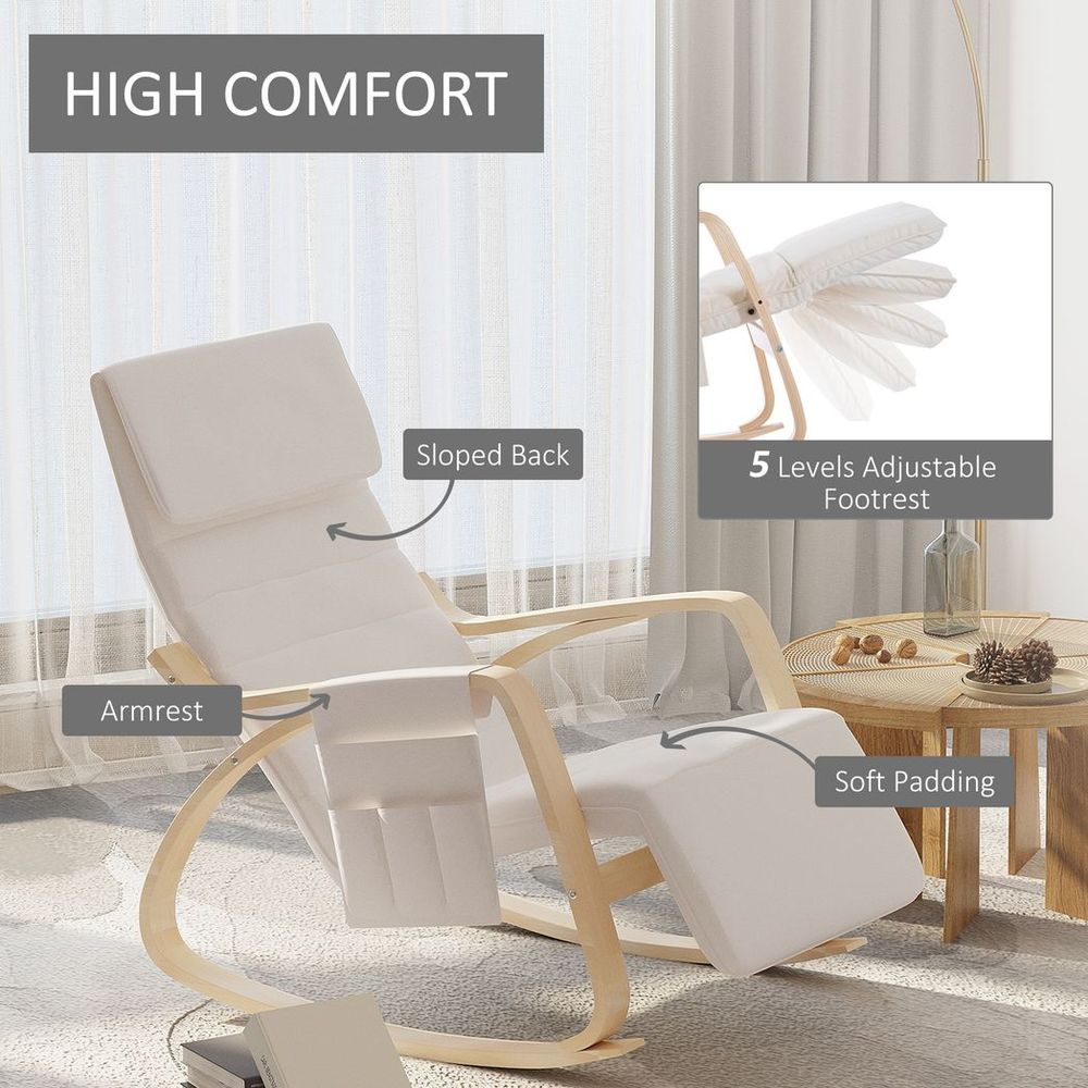 S0671157130 - Rocking Chair Recliner Armchair with Adjustable Footrest, Cream White - Coa Living