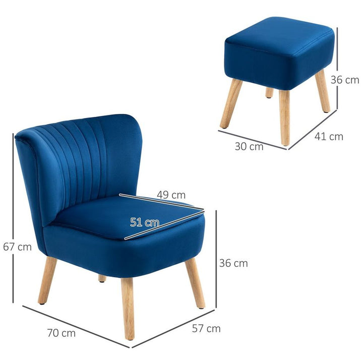 S0671157133 - Velvet - Feel Accent Chair w/ Ottoman Tub Seat Padding Wood Legs Dark Blue - Coa Living