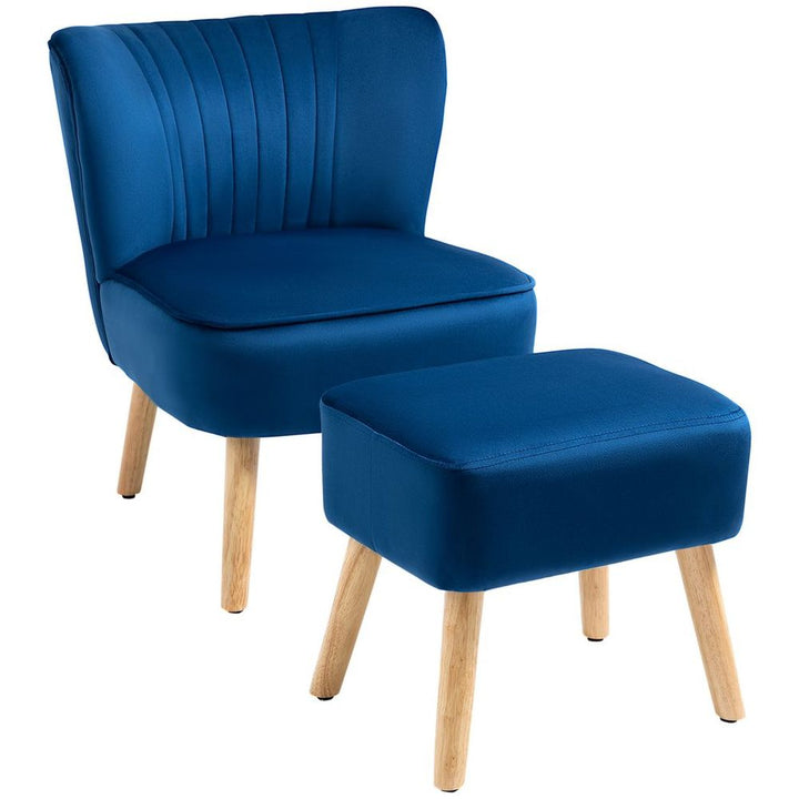 S0671157133 - Velvet - Feel Accent Chair w/ Ottoman Tub Seat Padding Wood Legs Dark Blue - Coa Living