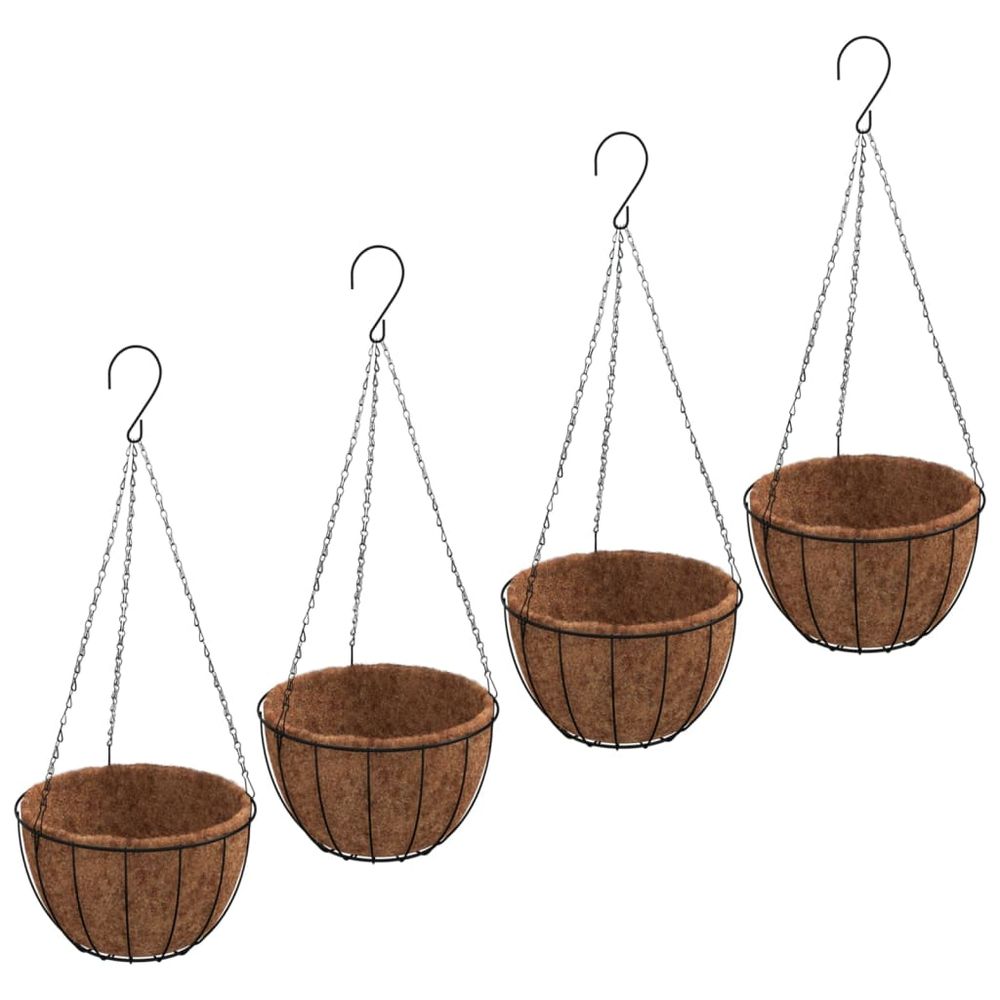 S0671176164 - vidaXL Hanging Planters 4 pcs with Coco Liners Black Ø 30x52 cm Steel - Coa Living