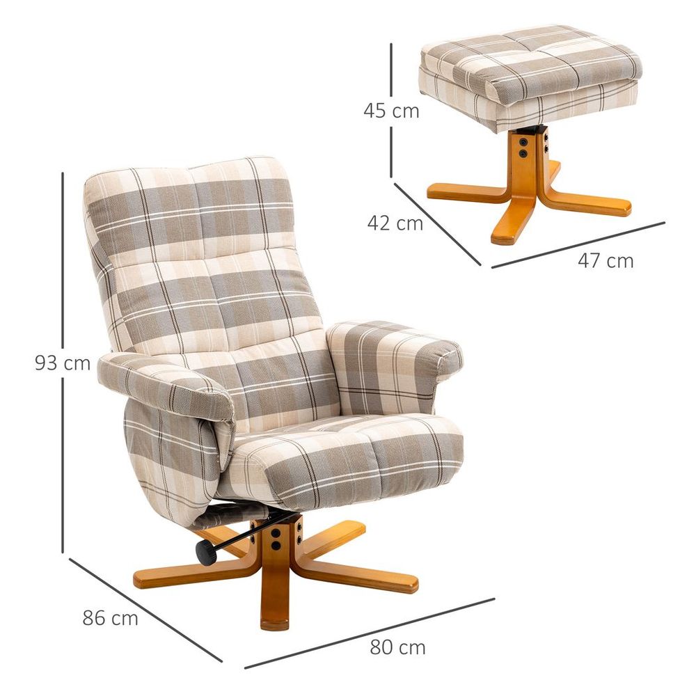 S0671217703 - Recliner Chair and Footstool Linen - touch Fabric Wooden Base Multicolour - Coa Living