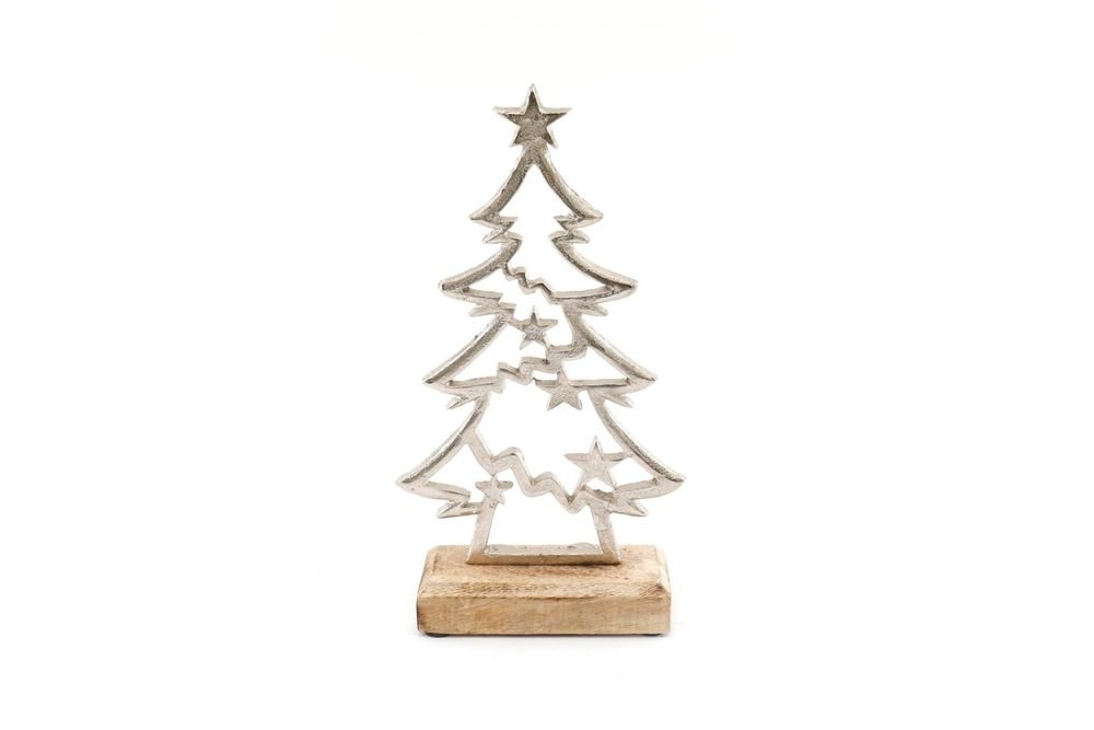 S0671228681 - Silver Christmas Tree On Wooden Base Small - Coa Living