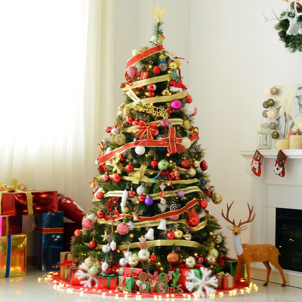 S0671255986 - HOMCOM 6FT Pre - Lit Christmas Tree Artificial Spruce Tree Holiday D�cor Stand - Coa Living