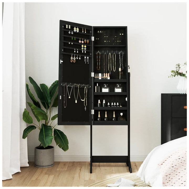 S0671259195 - vidaXL Mirror Jewellery Cabinet Free Standing Black 42x38x152 cm - Coa Living