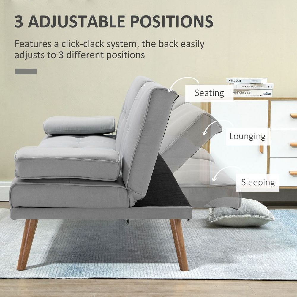 S0671346559 - 3 Seater Scandi Style Sofa Bed Recliner with Adjustable Back and Middle Table - Grey - Coa Living