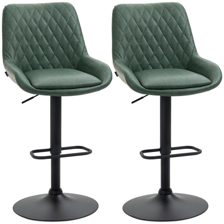 S0671346575 - HOMCOM Bar Stools Set of 2, Adjustable Bar Chairs 360° Swivel for Kitchen Green - Coa Living