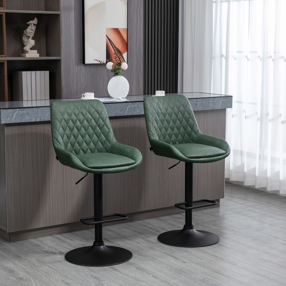 S0671346575 - HOMCOM Bar Stools Set of 2, Adjustable Bar Chairs 360° Swivel for Kitchen Green - Coa Living