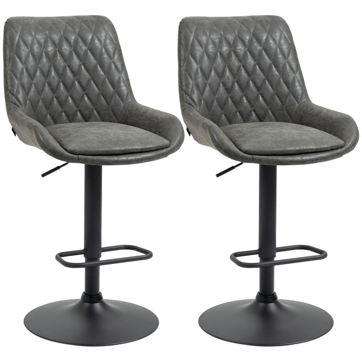 S0671346576 - HOMCOM Bar Stools Set of 2, Adjustable Bar Chairs 360° Swivel for Kitchen Grey - Coa Living