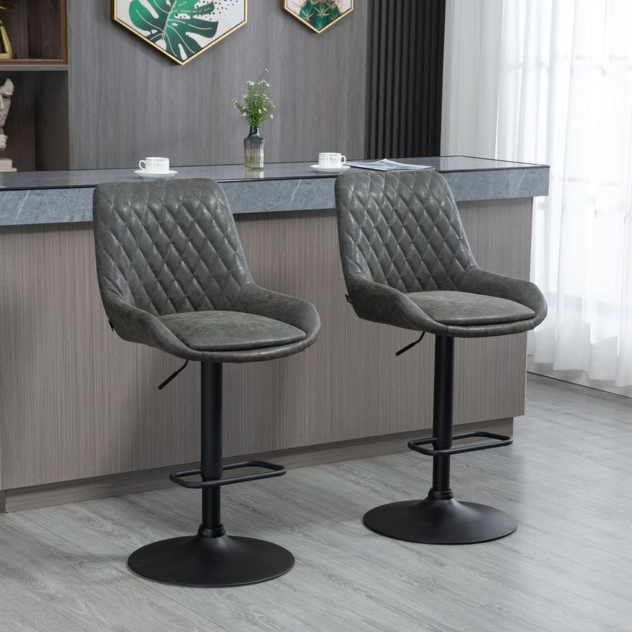 S0671346576 - HOMCOM Bar Stools Set of 2, Adjustable Bar Chairs 360° Swivel for Kitchen Grey - Coa Living