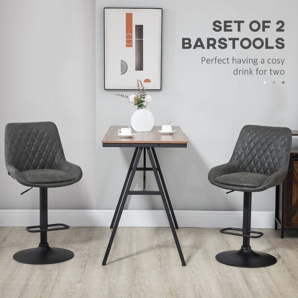 S0671346576 - HOMCOM Bar Stools Set of 2, Adjustable Bar Chairs 360° Swivel for Kitchen Grey - Coa Living