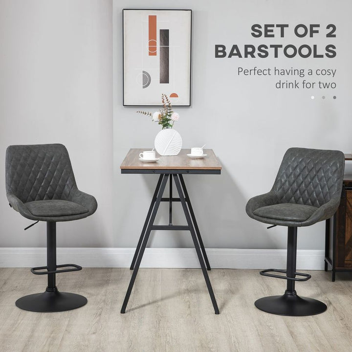 S0671346576 - HOMCOM Bar Stools Set of 2, Adjustable Bar Chairs 360° Swivel for Kitchen Grey - Coa Living