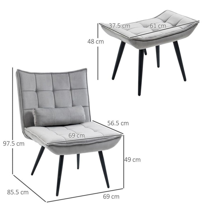 S0671346584 - HOMCOM Armless Accent Chair with Footstool Set with Pillow and Steel Legs Grey - Coa Living