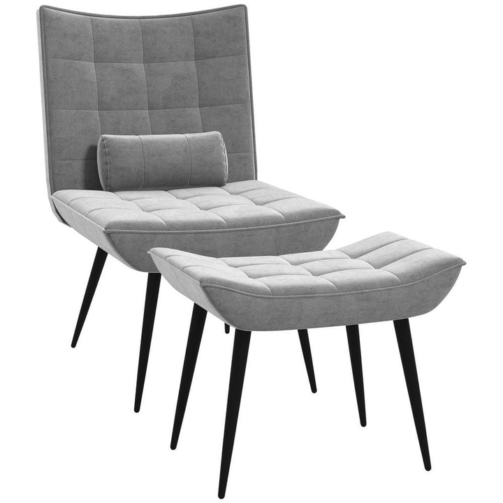 S0671346584 - HOMCOM Armless Accent Chair with Footstool Set with Pillow and Steel Legs Grey - Coa Living