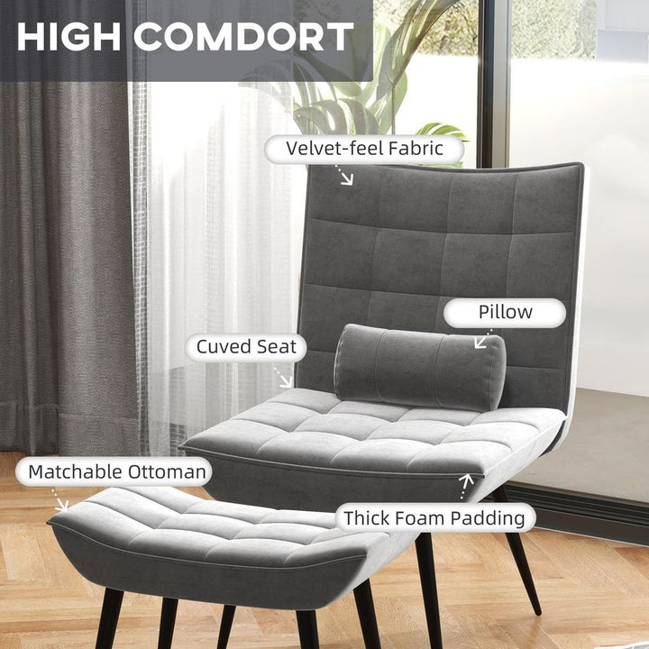 S0671346584 - HOMCOM Armless Accent Chair with Footstool Set with Pillow and Steel Legs Grey - Coa Living