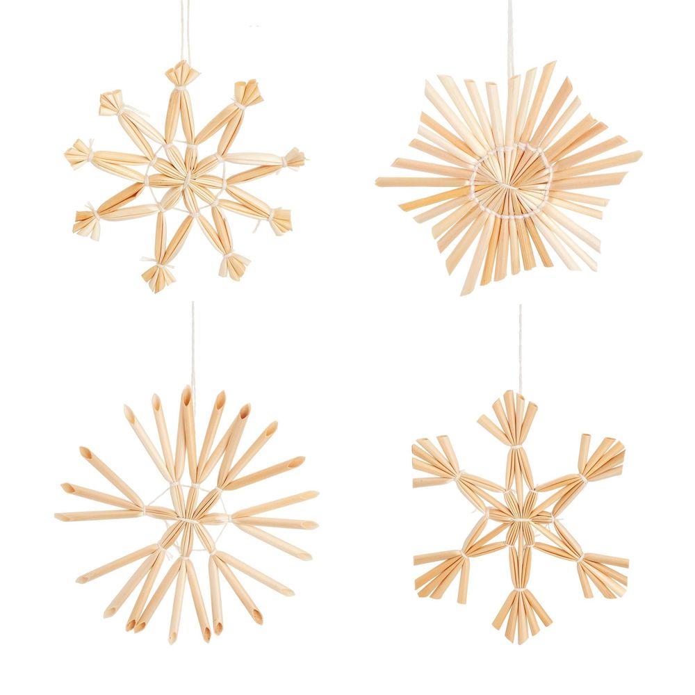 S0671346694 - Straw Snowflake Hanging Decoration - Set of 4 - Coa Living