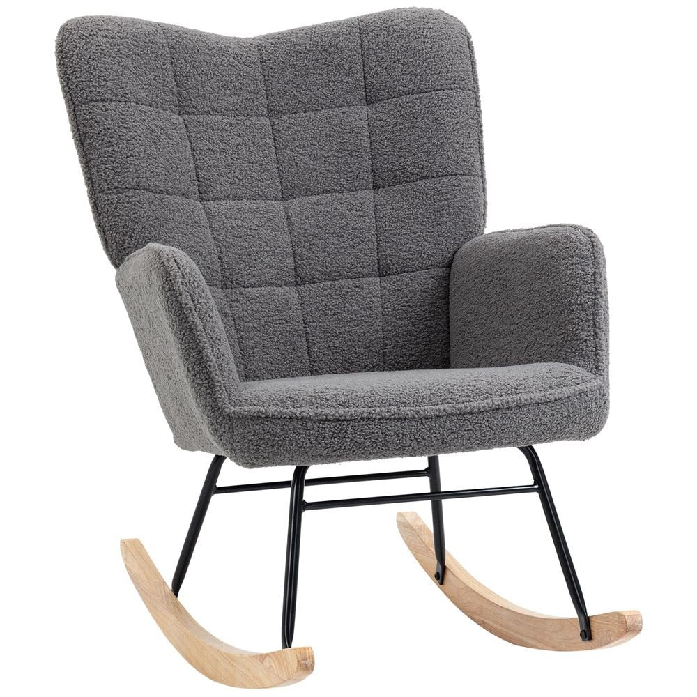 S0671347083 - HOMCOM Wingback Rocking Chair for Nursing w/ Steel Frame and Wooden Base Grey - Coa Living