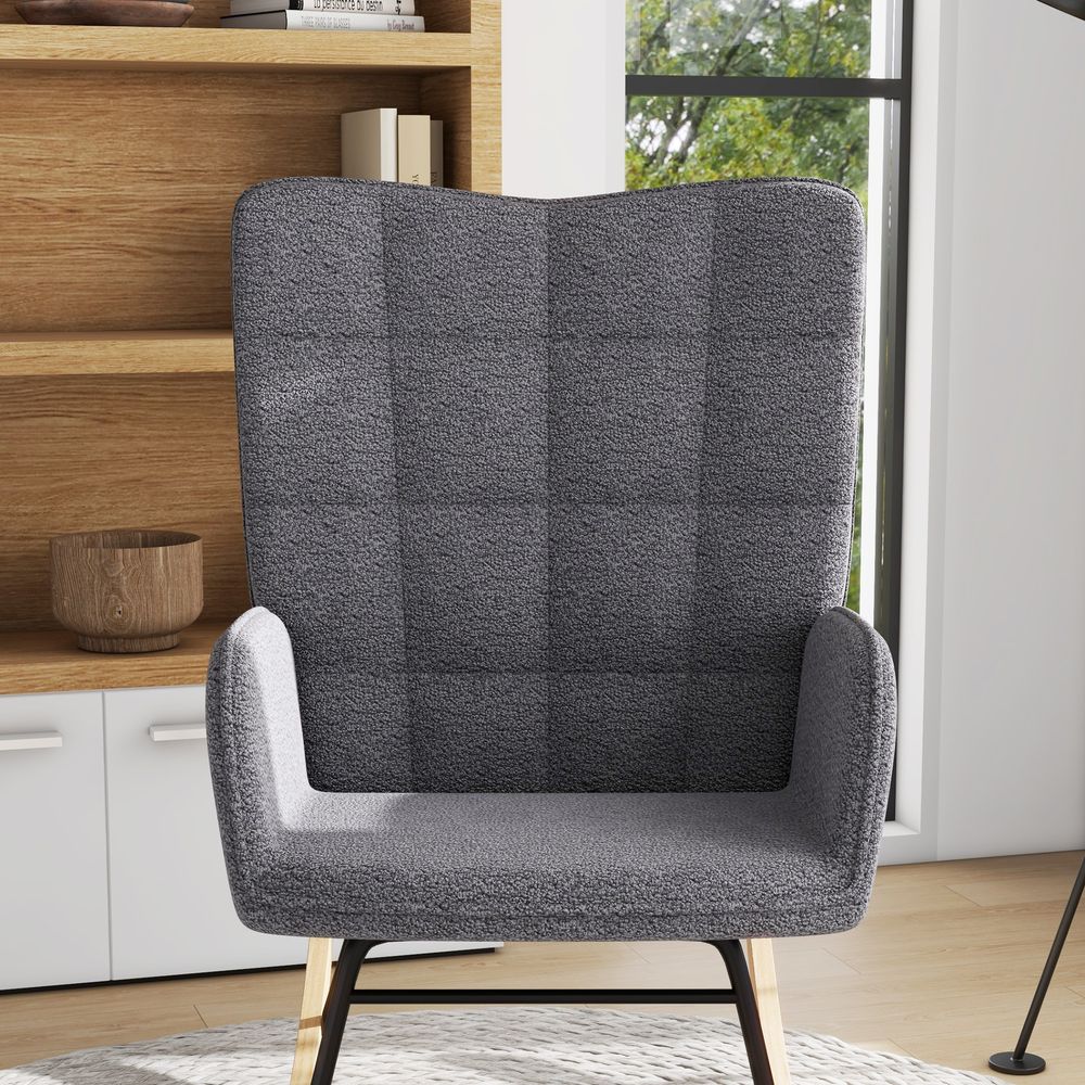 S0671347083 - HOMCOM Wingback Rocking Chair for Nursing w/ Steel Frame and Wooden Base Grey - Coa Living