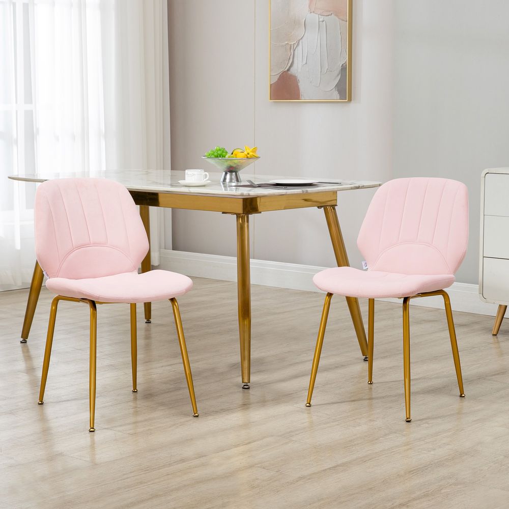 S0671347102 - HOMCOM Modern Dining Chairs Set of 2 with Padded Seat and Steel Legs, Pink - Coa Living