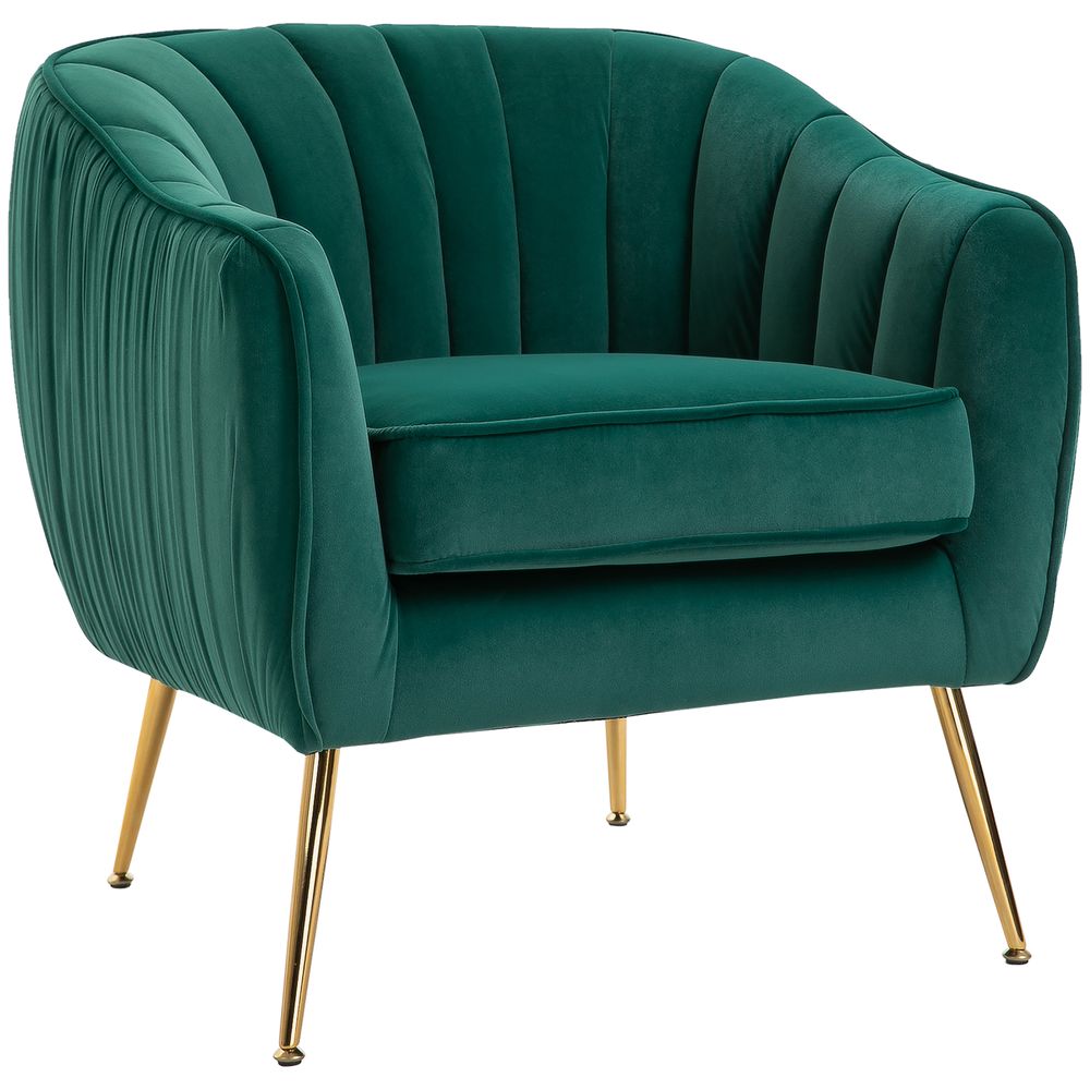 S0671347242 - Emerald Green Fabric Single Sofa Arm Chair, Shell-Shaped Velvet Upholstered Accent Chair with Wood Legs for Living Room - Coa Living