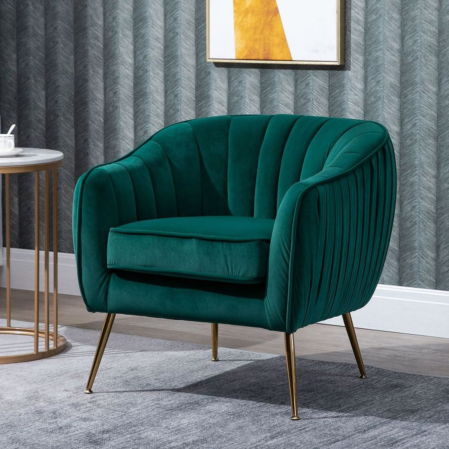 S0671347242 - Emerald Green Fabric Single Sofa Arm Chair, Shell-Shaped Velvet Upholstered Accent Chair with Wood Legs for Living Room - Coa Living