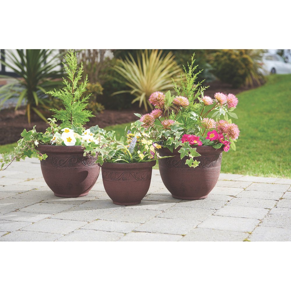 S0671362496 - 3 Pack Brown Planters | Eco - Friendly Recycled Polypropylene - Coa Living