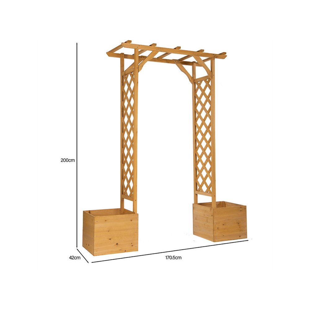 S0671362557 - Wooden Garden Arch with Planters | Ornate Timber Walkway - Coa Living