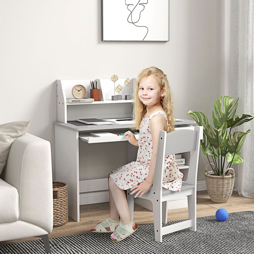 S0671379677 - ZONEKIZ Kids Desk and Chair Set with Storage for 5 - 8 Years, Grey - Coa Living