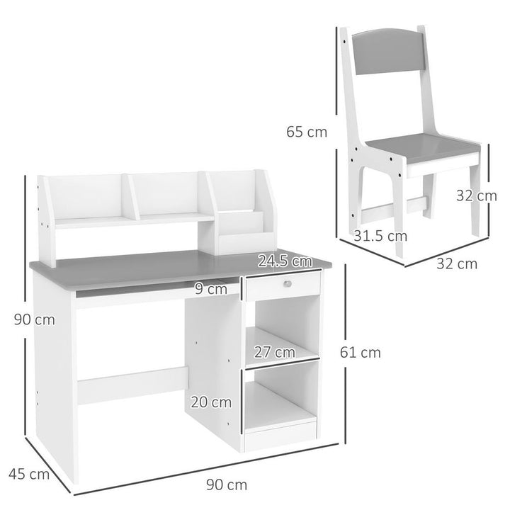 S0671379677 - ZONEKIZ Kids Desk and Chair Set with Storage for 5 - 8 Years, Grey - Coa Living