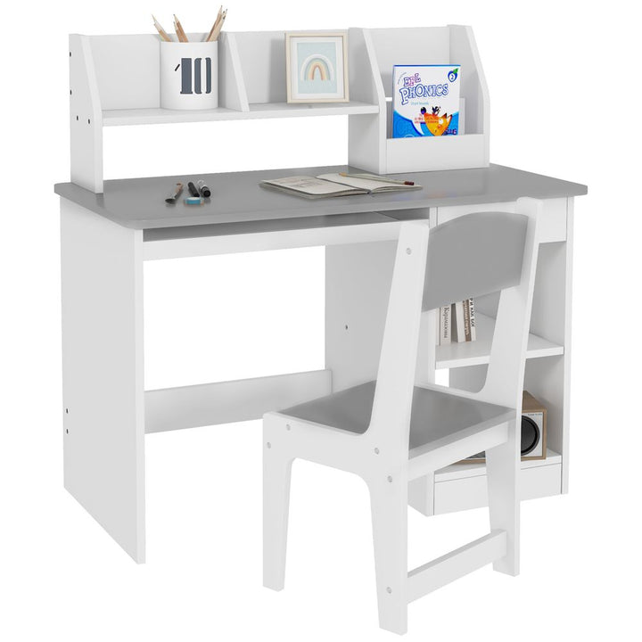 S0671379677 - ZONEKIZ Kids Desk and Chair Set with Storage for 5 - 8 Years, Grey - Coa Living