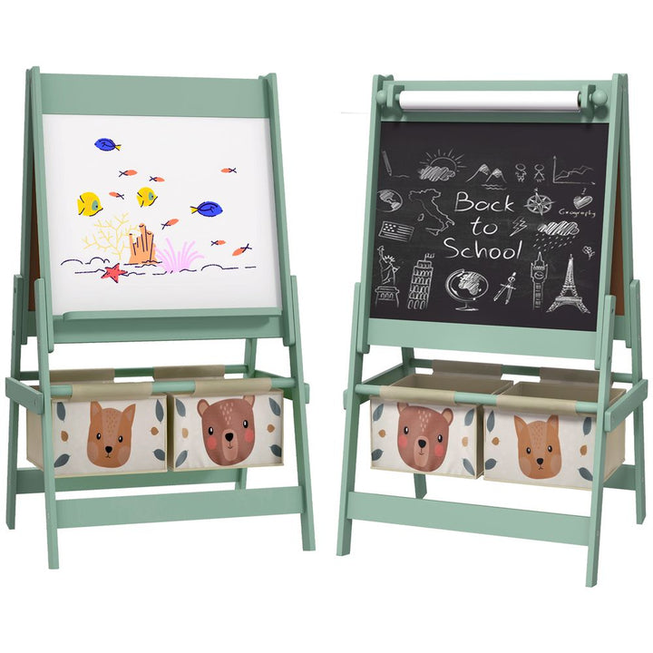 S0671379689 - AIYAPLAY Kids Easel with Paper Roll, Blackboard, Whiteboard, Storage, Green - Coa Living