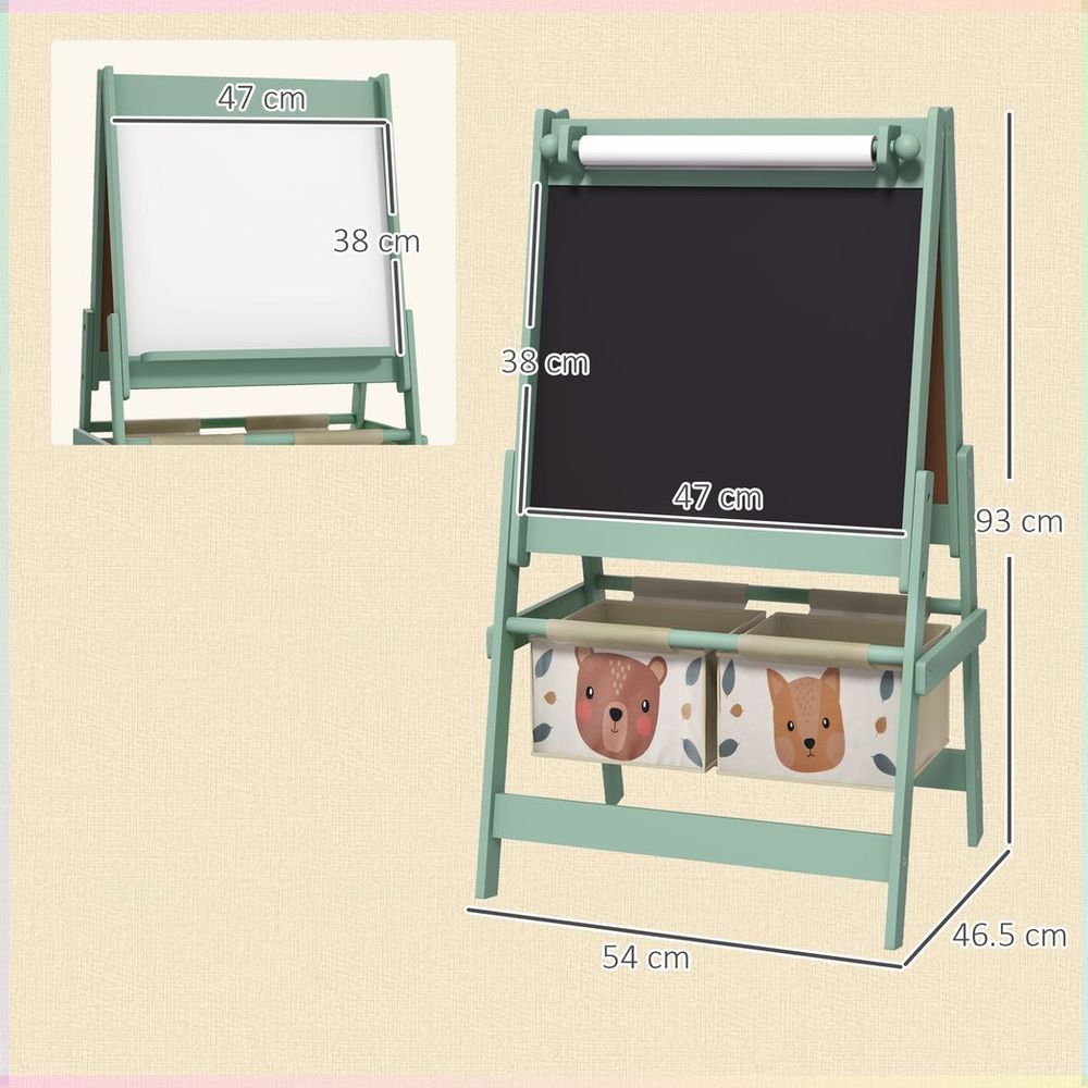 S0671379689 - AIYAPLAY Kids Easel with Paper Roll, Blackboard, Whiteboard, Storage, Green - Coa Living