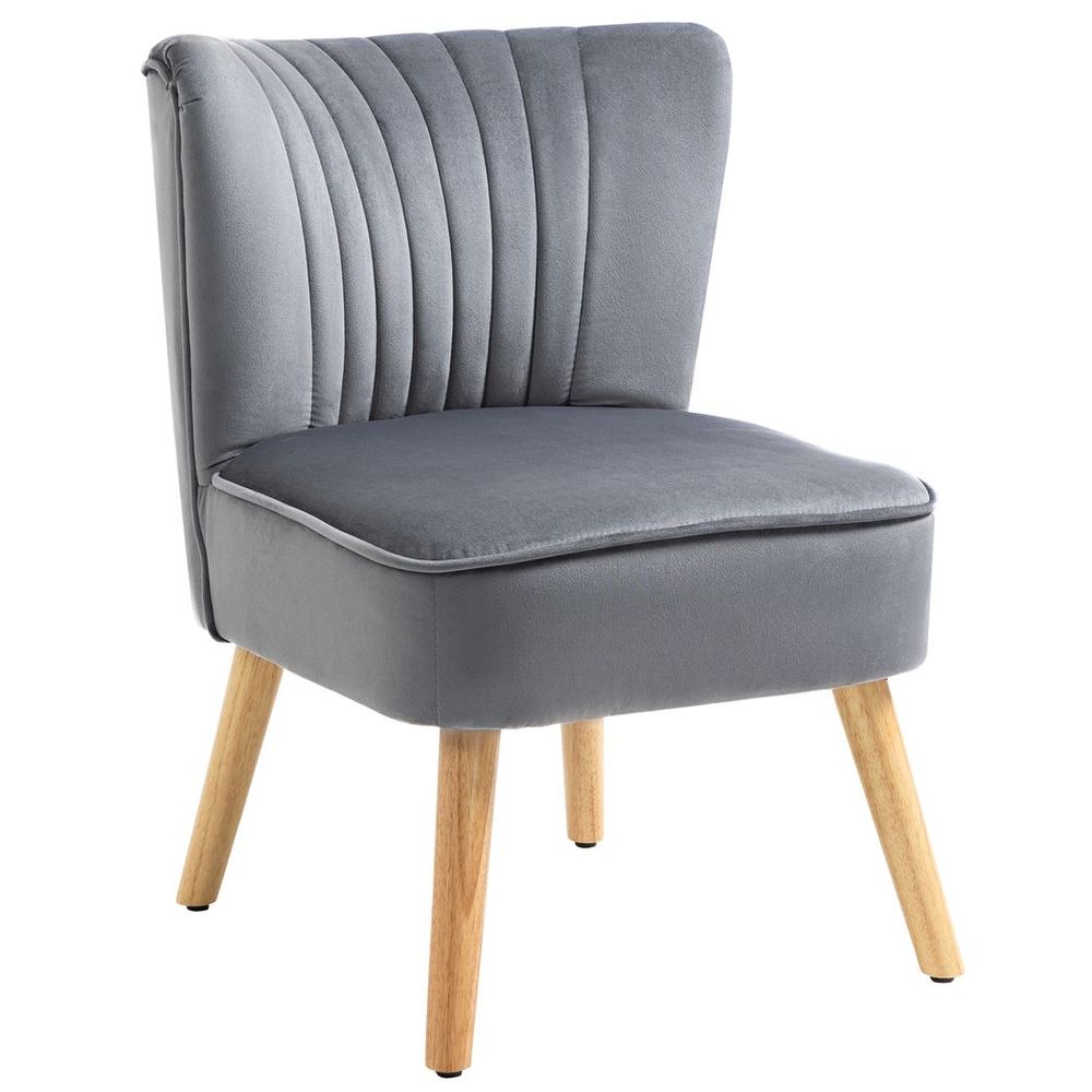 S0671383449 - HOMCOM Velvet Accent Chair Occasional Tub Chair for Living Room Bedroom Grey - Coa Living