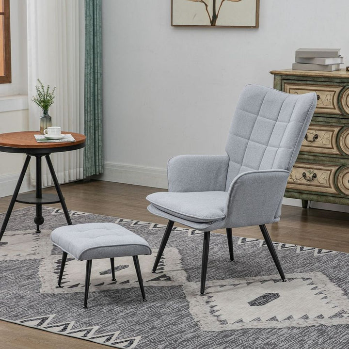 S0671383475 - HOMCOM Living Room Chair with Footstool and Steel Legs, Light Grey - Coa Living