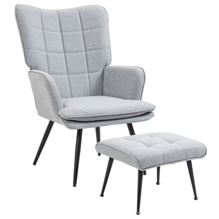 S0671383475 - HOMCOM Living Room Chair with Footstool and Steel Legs, Light Grey - Coa Living