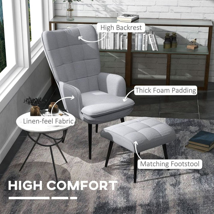 S0671383475 - HOMCOM Living Room Chair with Footstool and Steel Legs, Light Grey - Coa Living