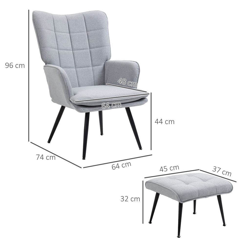 S0671383475 - HOMCOM Living Room Chair with Footstool and Steel Legs, Light Grey - Coa Living