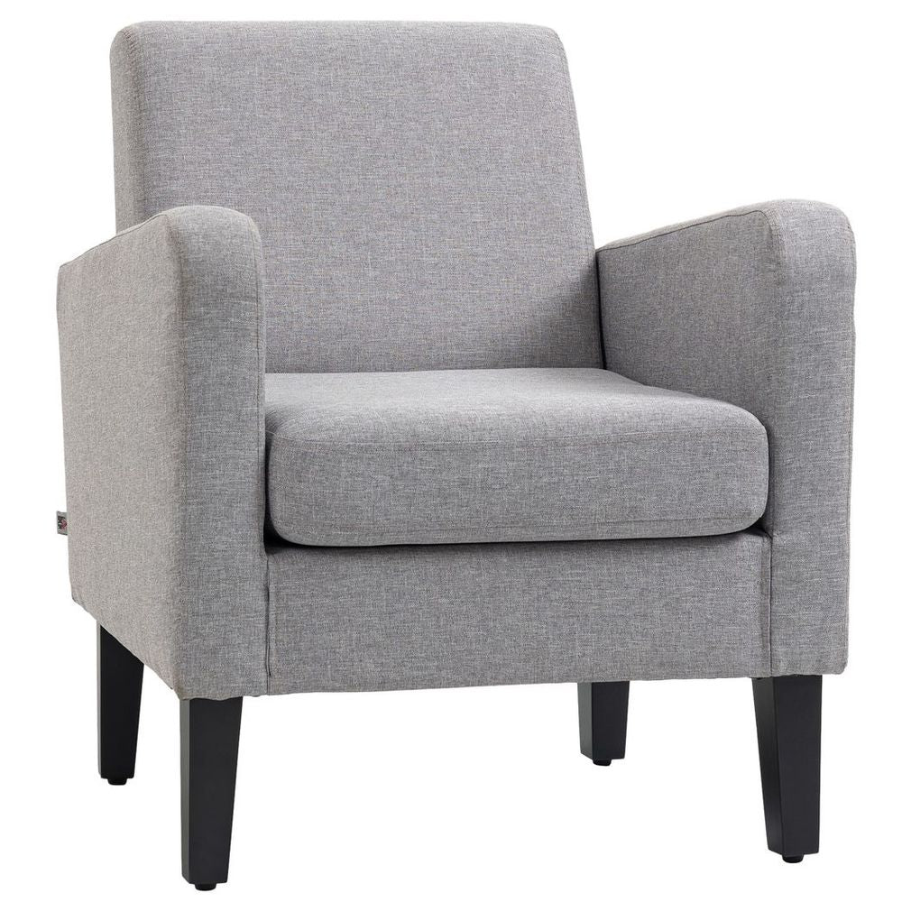 S0671383498 - HOMCOM Modern Armchair Accent Chair with Rubber Wood Legs for Bedroom Light Grey - Coa Living