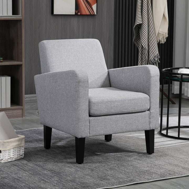 S0671383498 - HOMCOM Modern Armchair Accent Chair with Rubber Wood Legs for Bedroom Light Grey - Coa Living