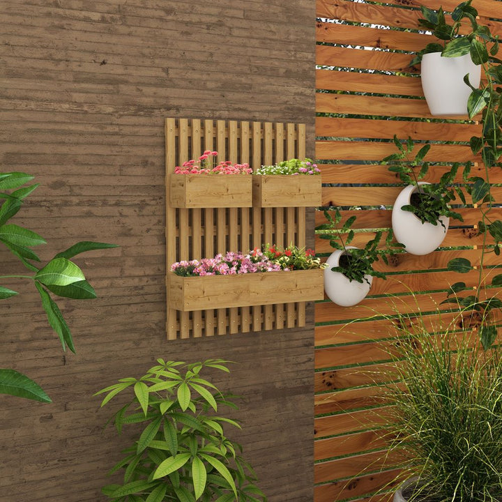 S0671383584 - Outsunny Wooden Garden Planters with Trellis Wall - mounted Raised Garden Bed - Coa Living