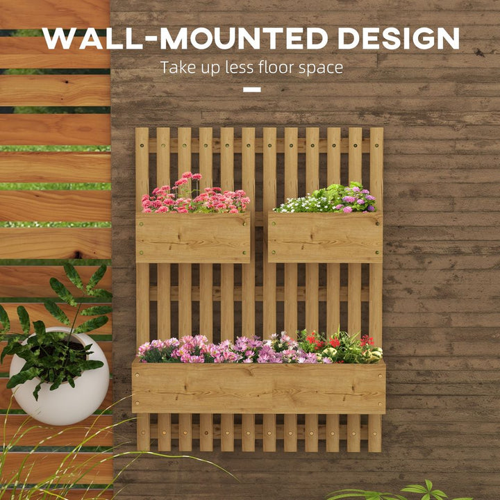 S0671383584 - Outsunny Wooden Garden Planters with Trellis Wall - mounted Raised Garden Bed - Coa Living